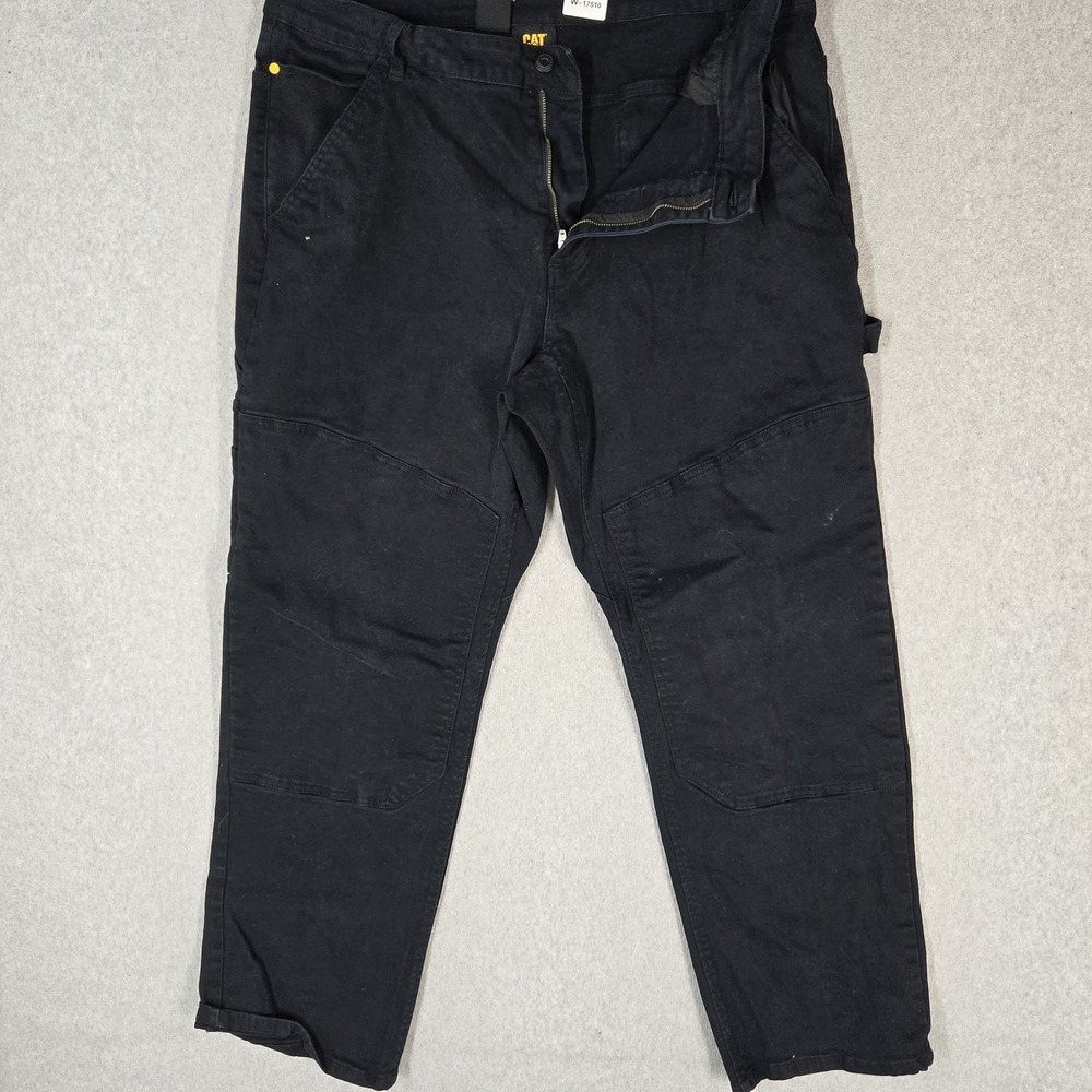 CAT Men Pants 40X32 Black Cargo Twill Workwear Double Knee 29" Inseam